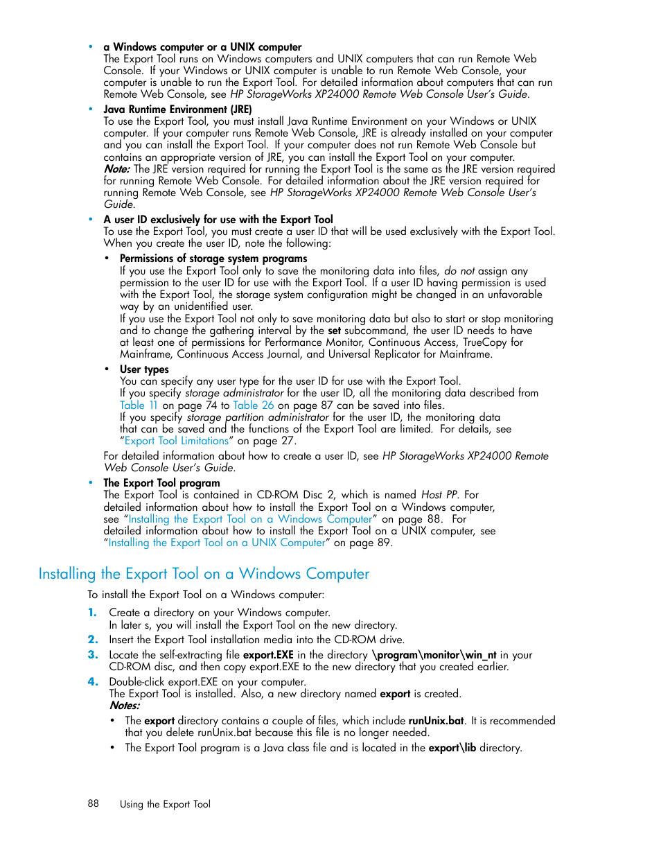 Installing the export tool on a windows computer | HP XP Array Manager Software User Manual | Page 88 / 129