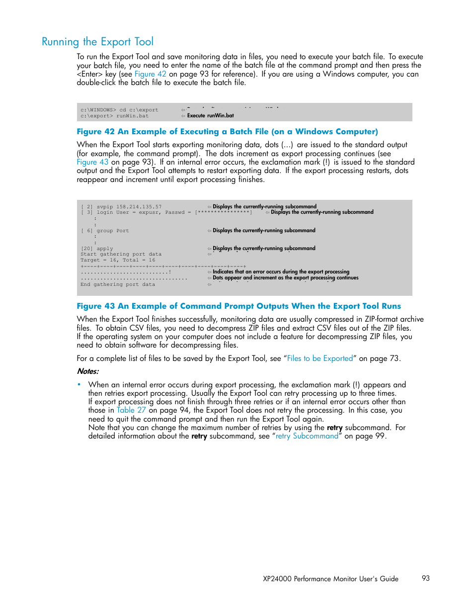 Running the export tool | HP XP Array Manager Software User Manual | Page 93 / 129