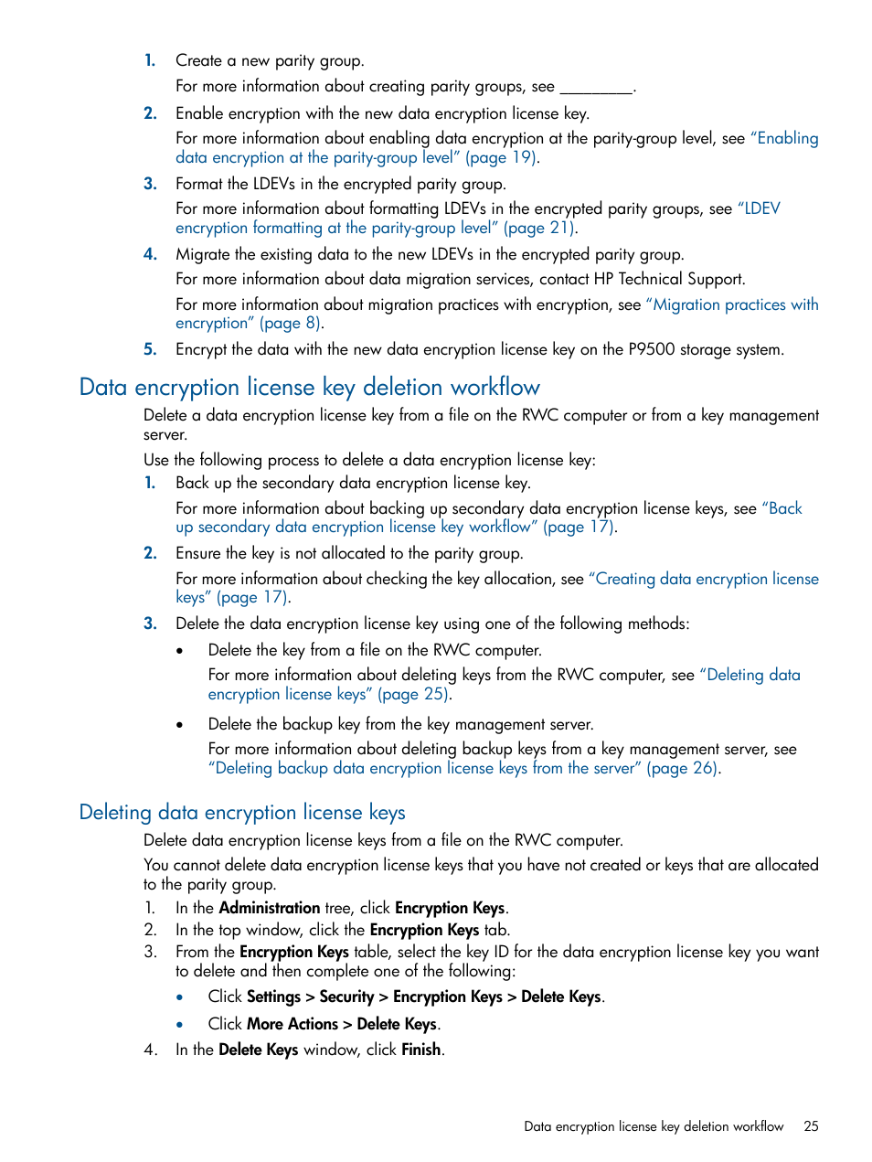 Data encryption license key deletion workflow, Deleting data encryption license keys | HP StorageWorks XP Data Integrity Check XP Software User Manual | Page 25 / 56