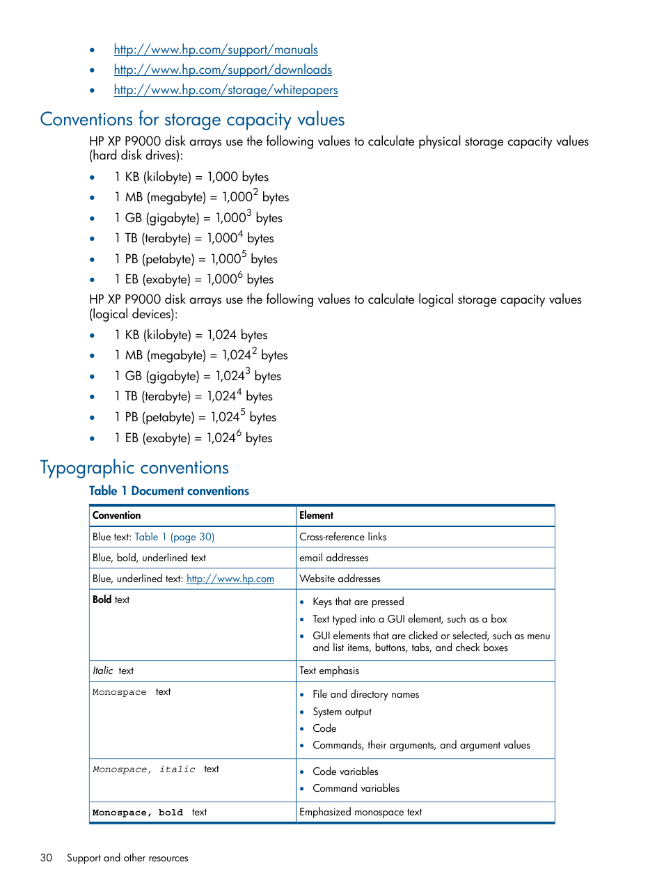 Conventions for storage capacity values, Typographic conventions | HP StorageWorks XP Data Integrity Check XP Software User Manual | Page 30 / 56