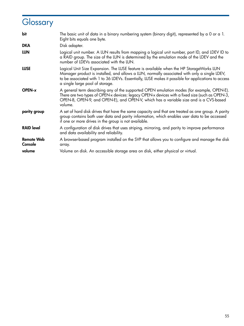 Glossary | HP StorageWorks XP Data Integrity Check XP Software User Manual | Page 55 / 56