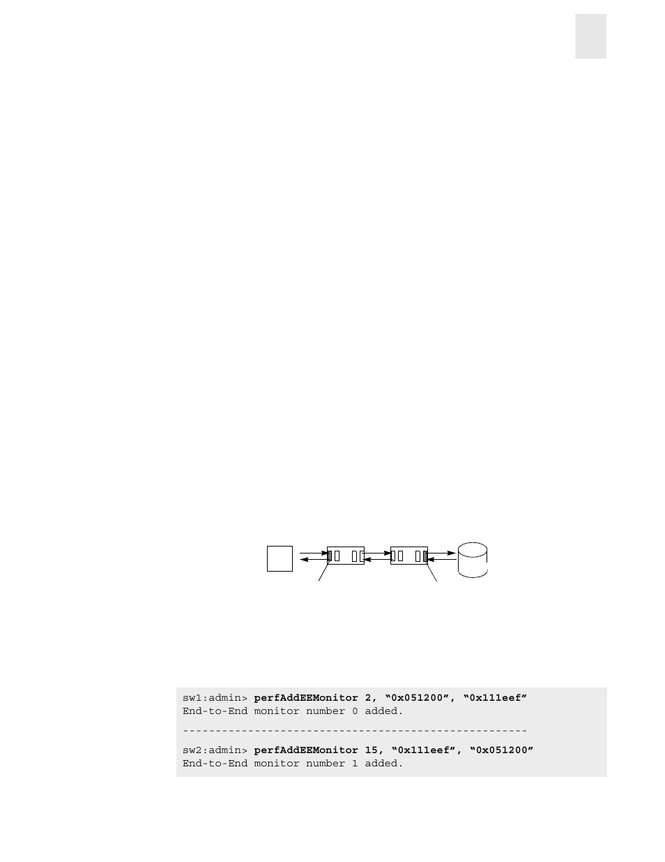 End-to-end performance monitoring, Adding end-to-end monitors, Figure 3-1 setting end-to-end monitors on a port | HP StorageWorks 8B FC Entry Switch User Manual | Page 23 / 44