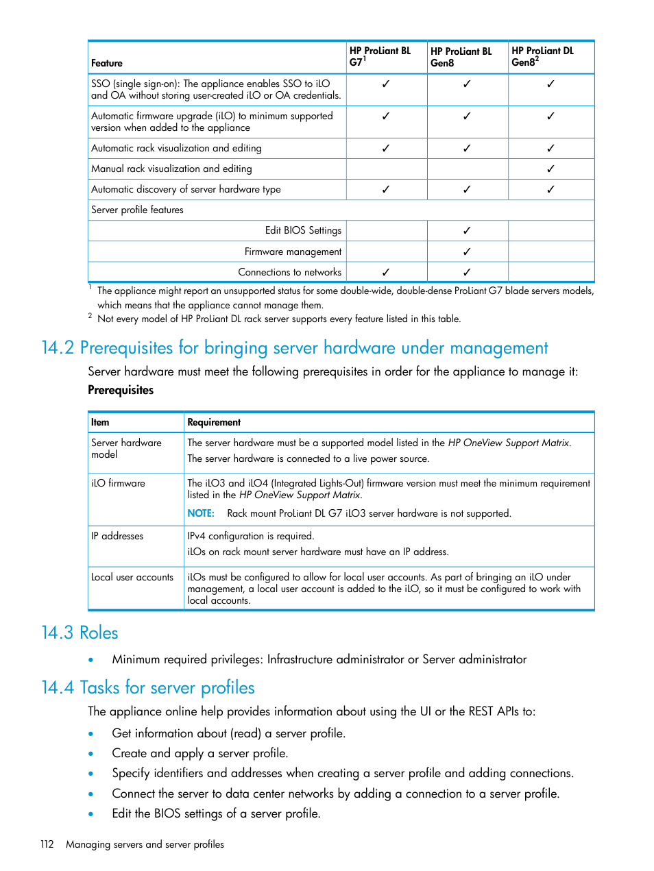 3 roles, 4 tasks for server profiles | HP OneView User Manual | Page 112 / 297