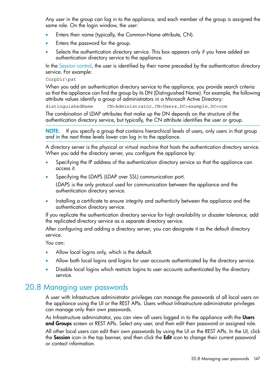 8 managing user passwords | HP OneView User Manual | Page 147 / 297