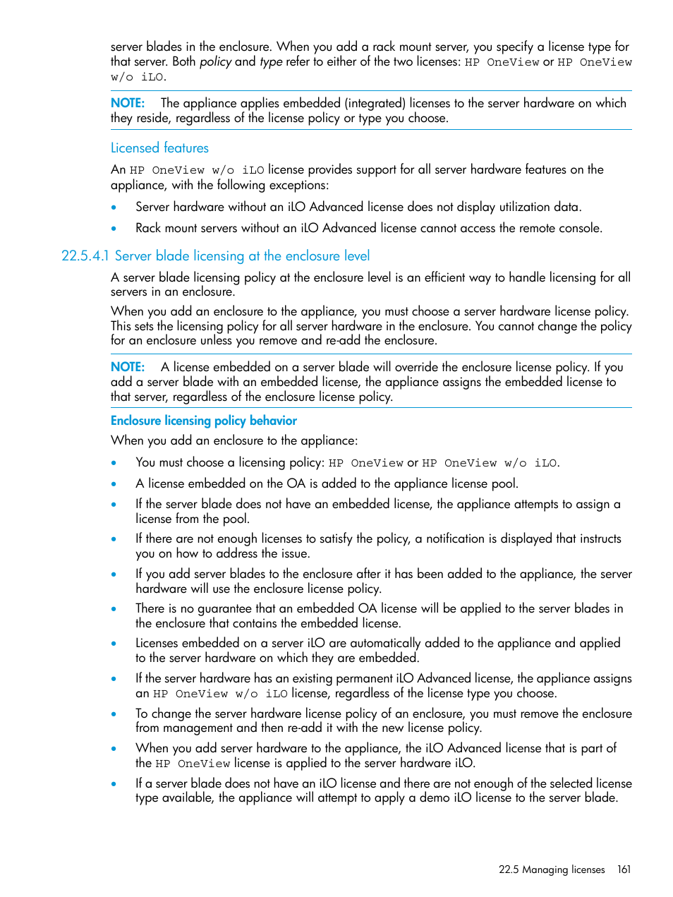 1 server blade licensing at the enclosure level | HP OneView User Manual | Page 161 / 297