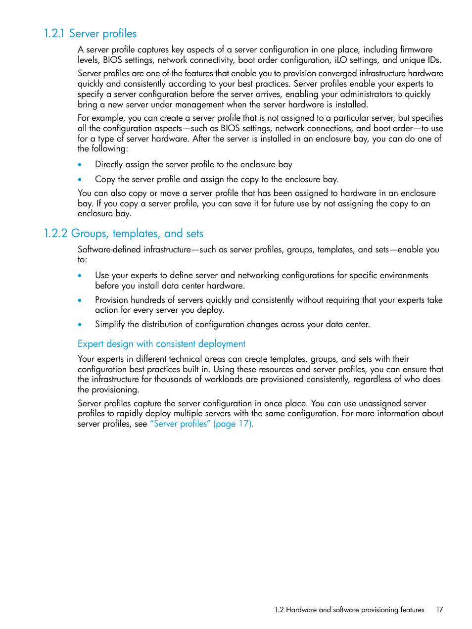 1 server profiles, 2 groups, templates, and sets | HP OneView User Manual | Page 17 / 297