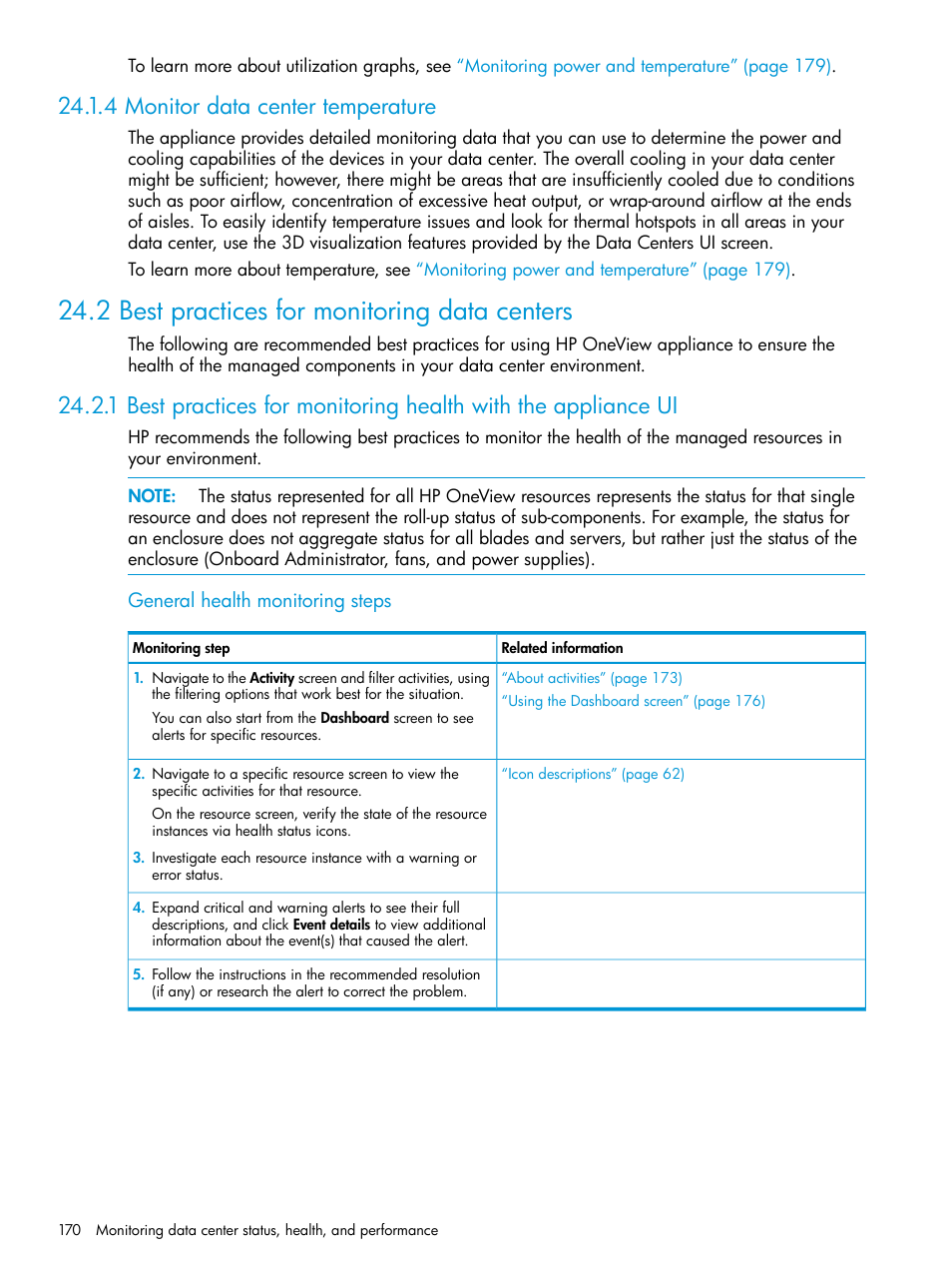 4 monitor data center temperature, 2 best practices for monitoring data centers | HP OneView User Manual | Page 170 / 297