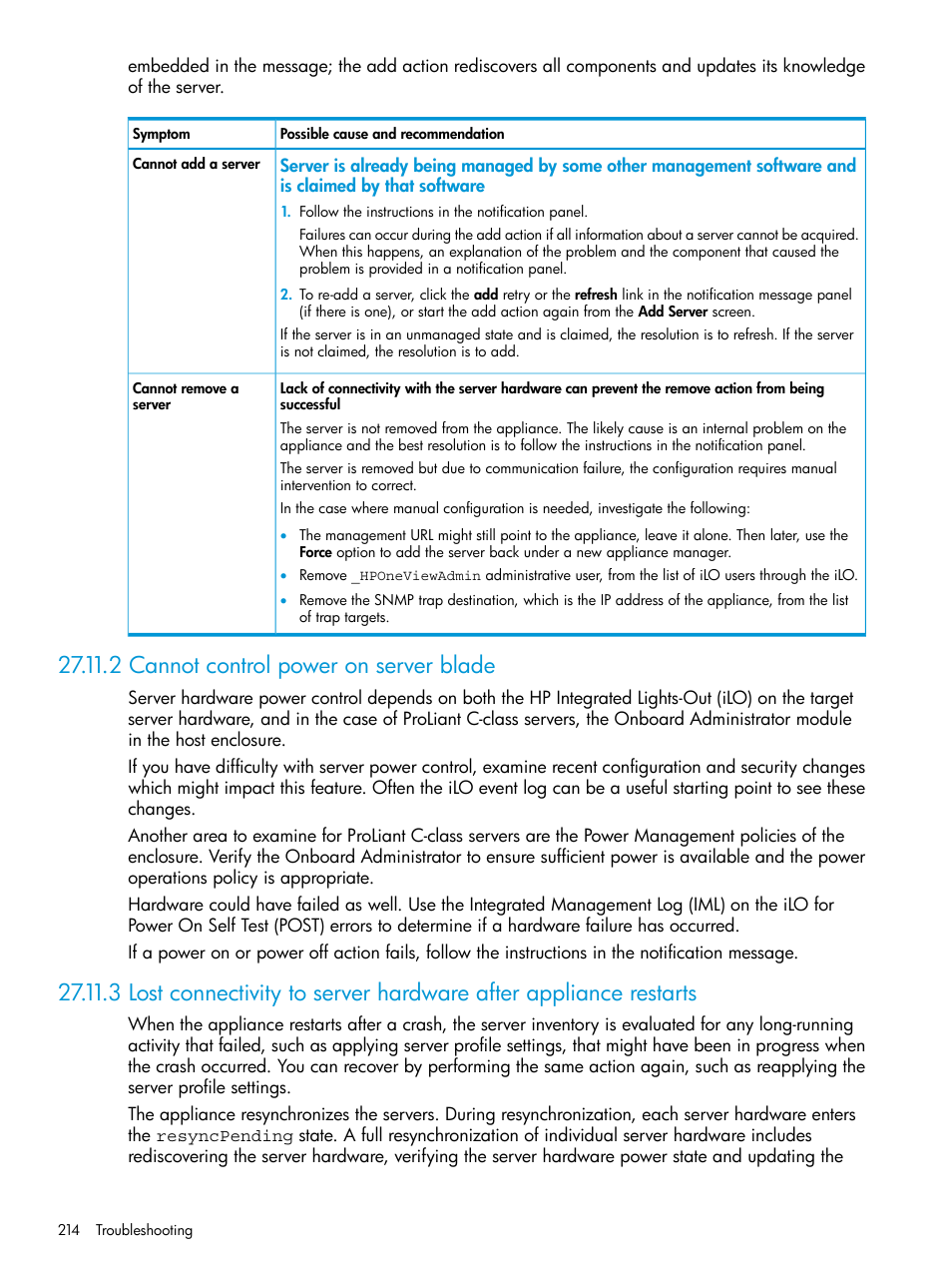 2 cannot control power on server blade | HP OneView User Manual | Page 214 / 297