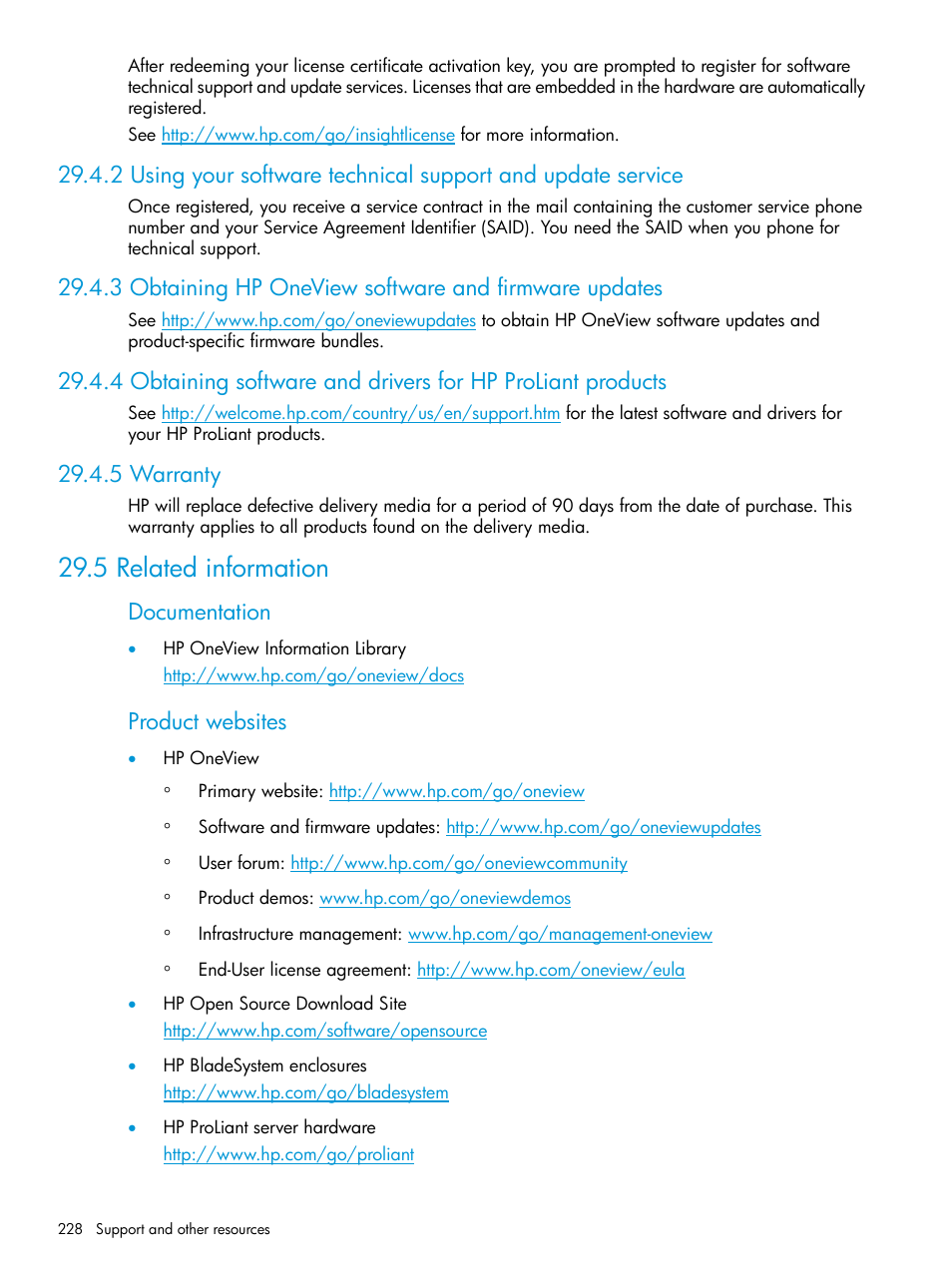 5 warranty, 5 related information, Documentation | Product websites | HP OneView User Manual | Page 228 / 297