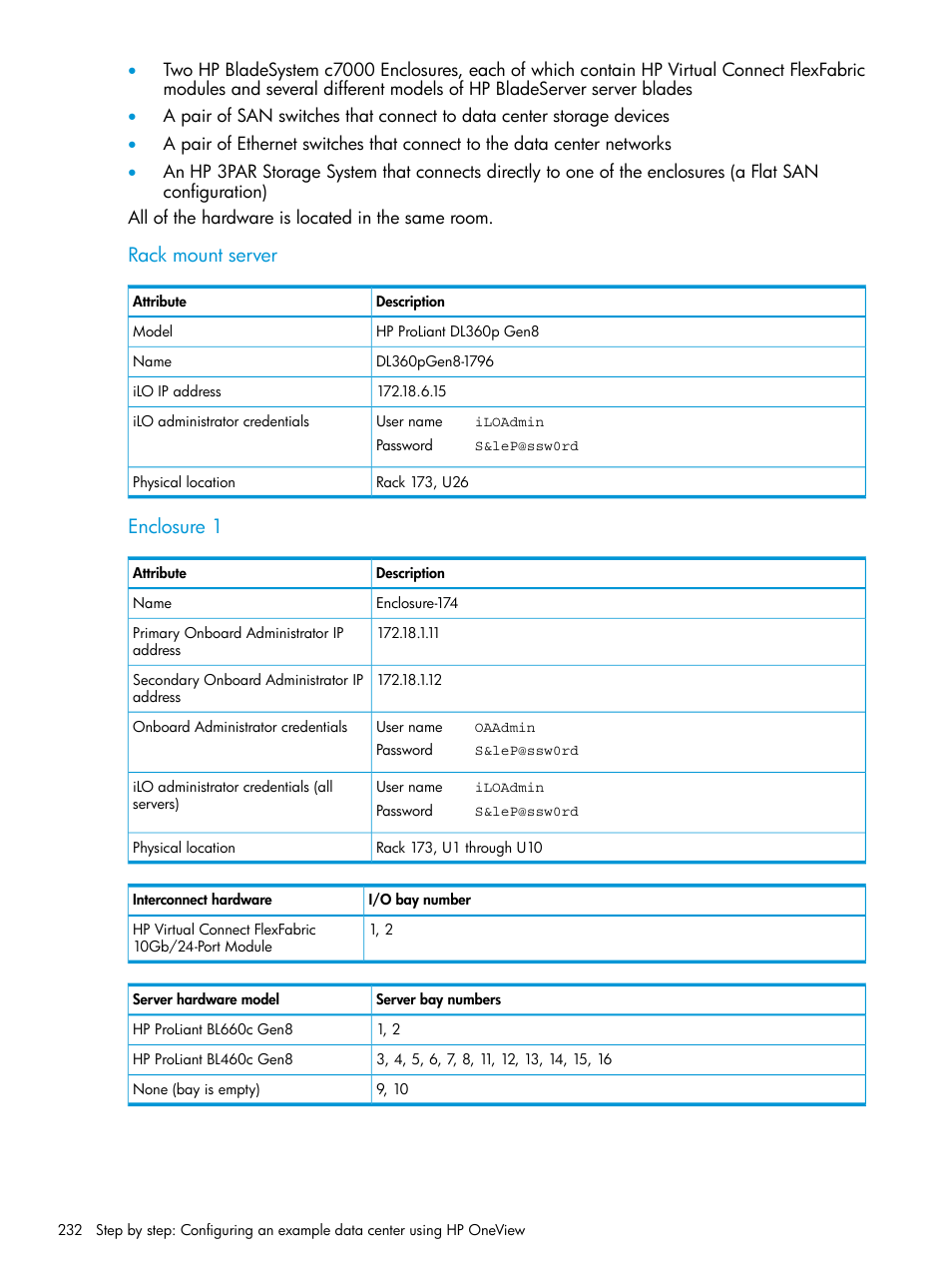 Rack mount server, Enclosure 1 | HP OneView User Manual | Page 232 / 297