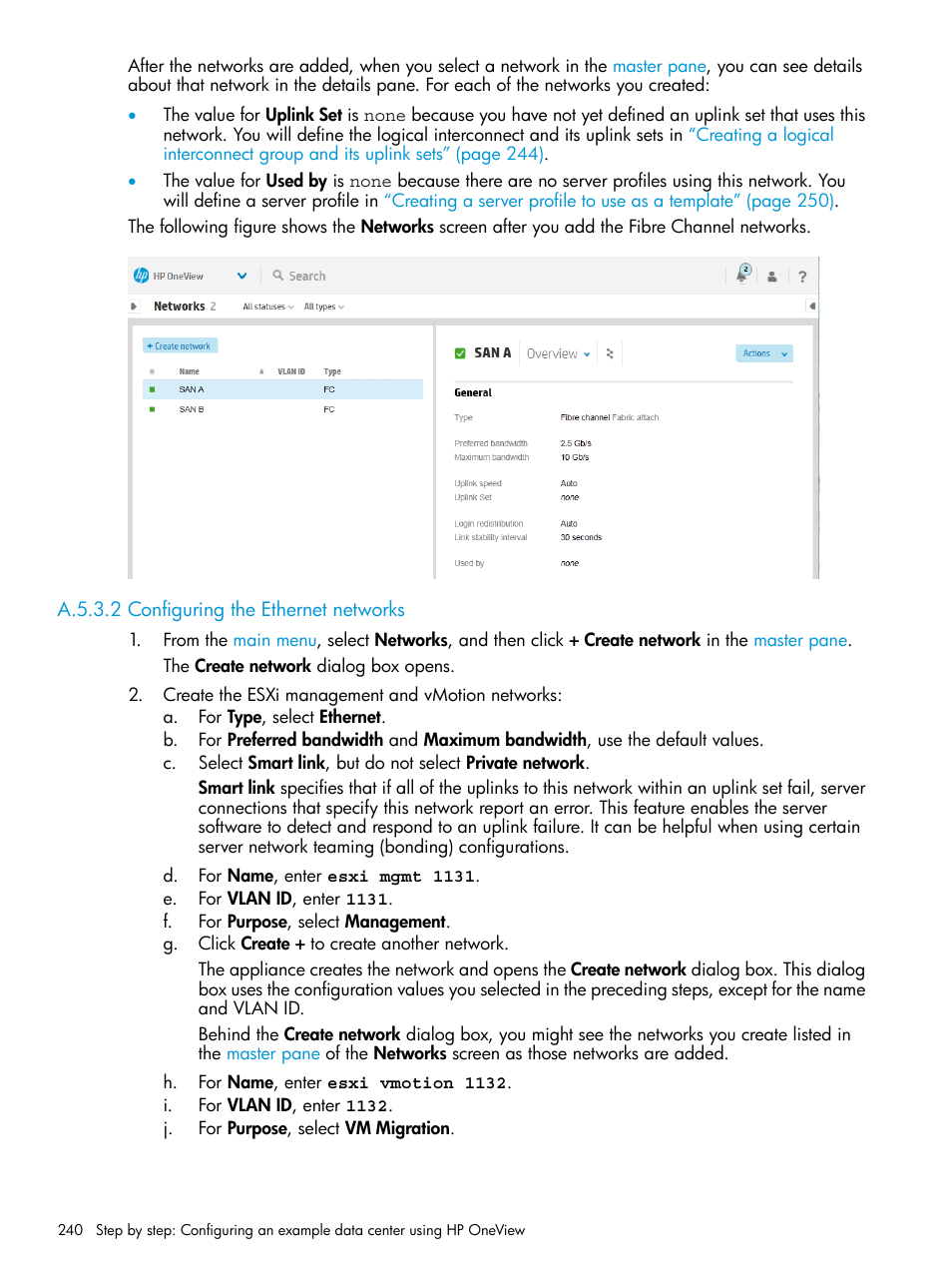 A.5.3.2 configuring the ethernet networks | HP OneView User Manual | Page 240 / 297