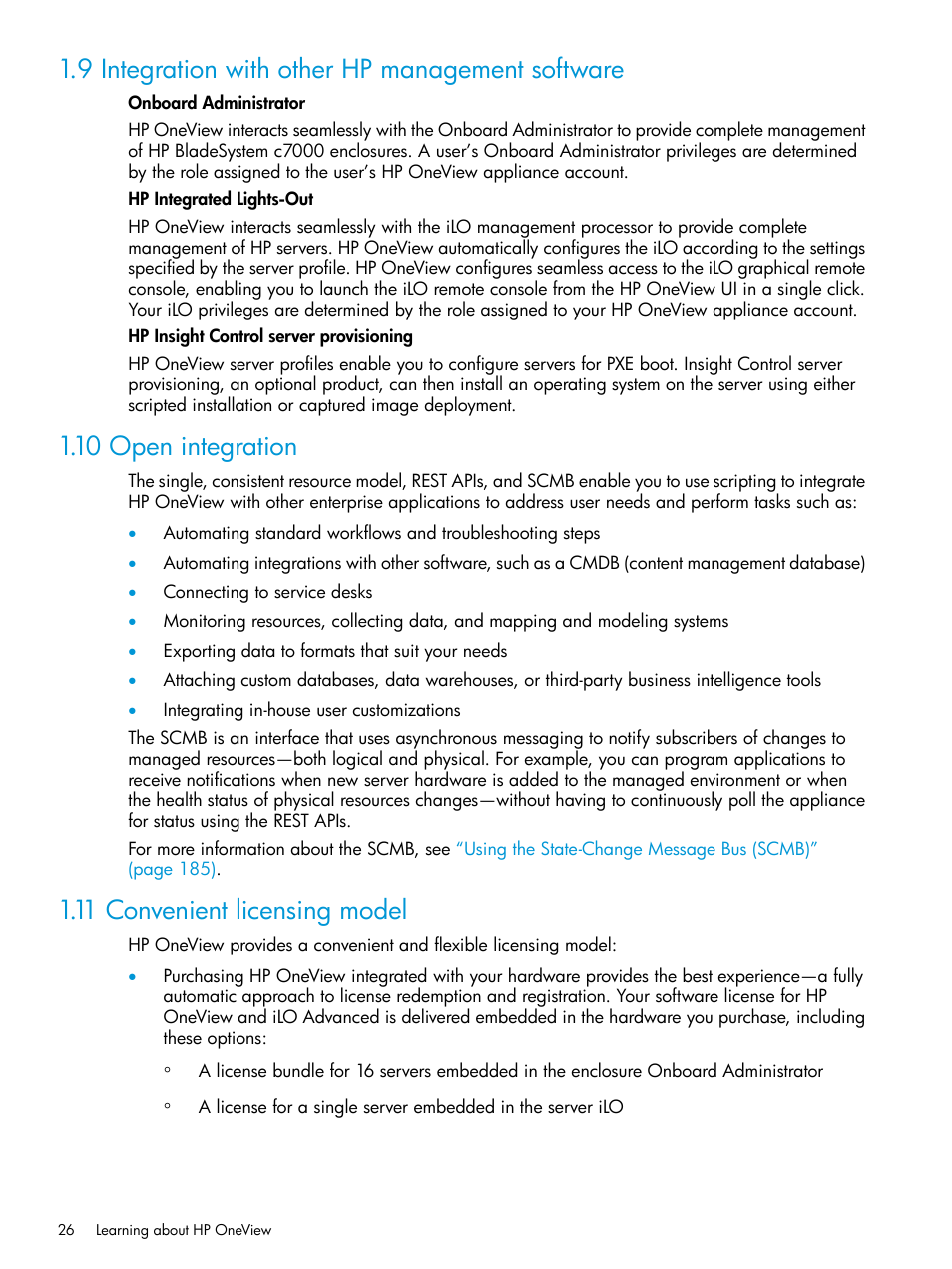 9 integration with other hp management software, 10 open integration, 11 convenient licensing model | HP OneView User Manual | Page 26 / 297