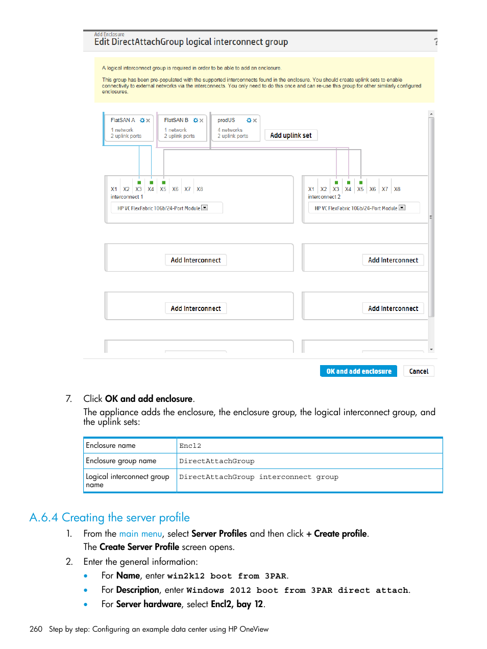 A.6.4 creating the server profile | HP OneView User Manual | Page 260 / 297