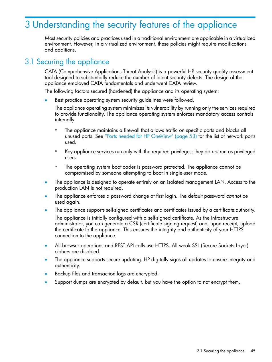 1 securing the appliance | HP OneView User Manual | Page 45 / 297