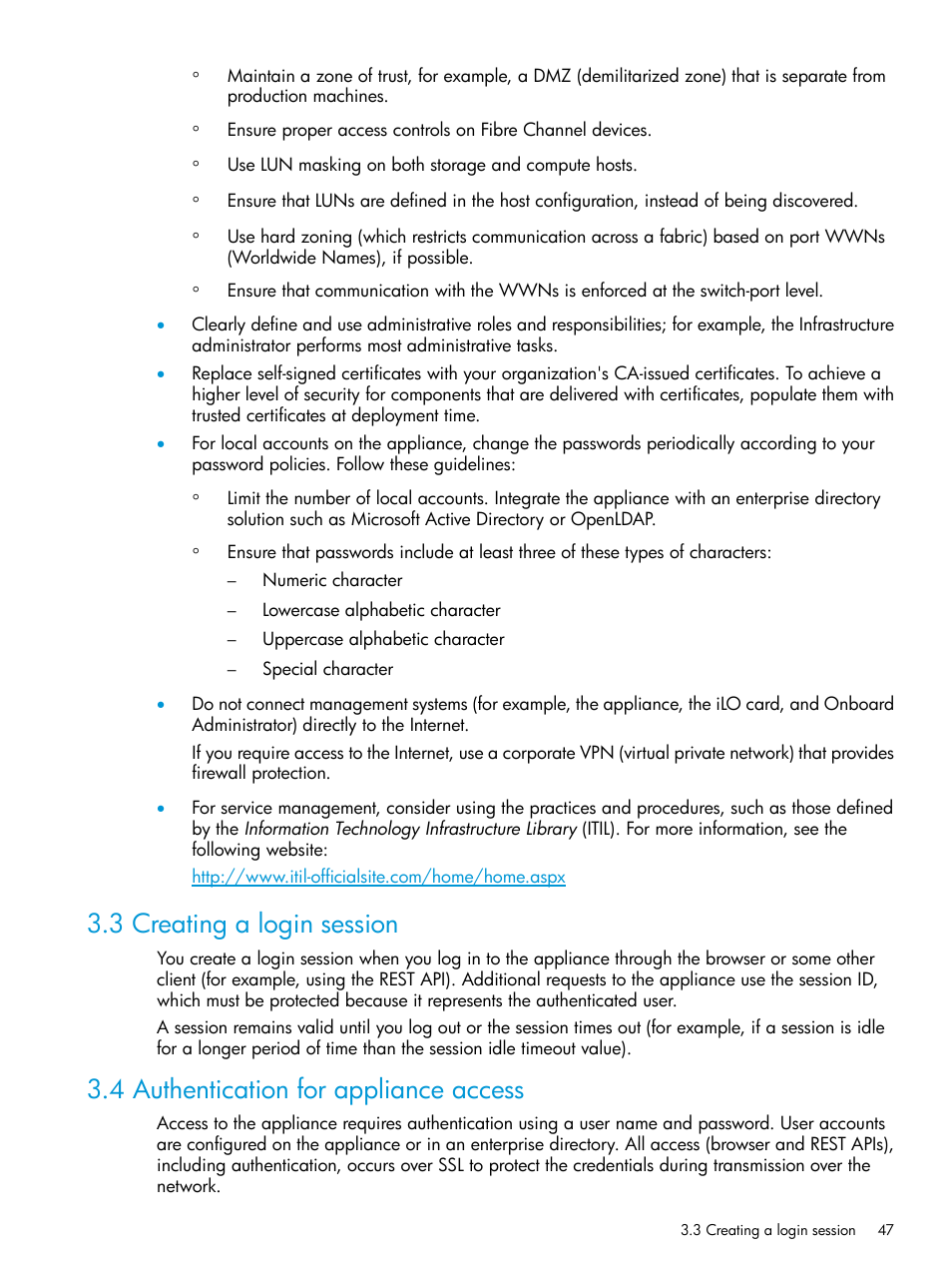 3 creating a login session, 4 authentication for appliance access | HP OneView User Manual | Page 47 / 297