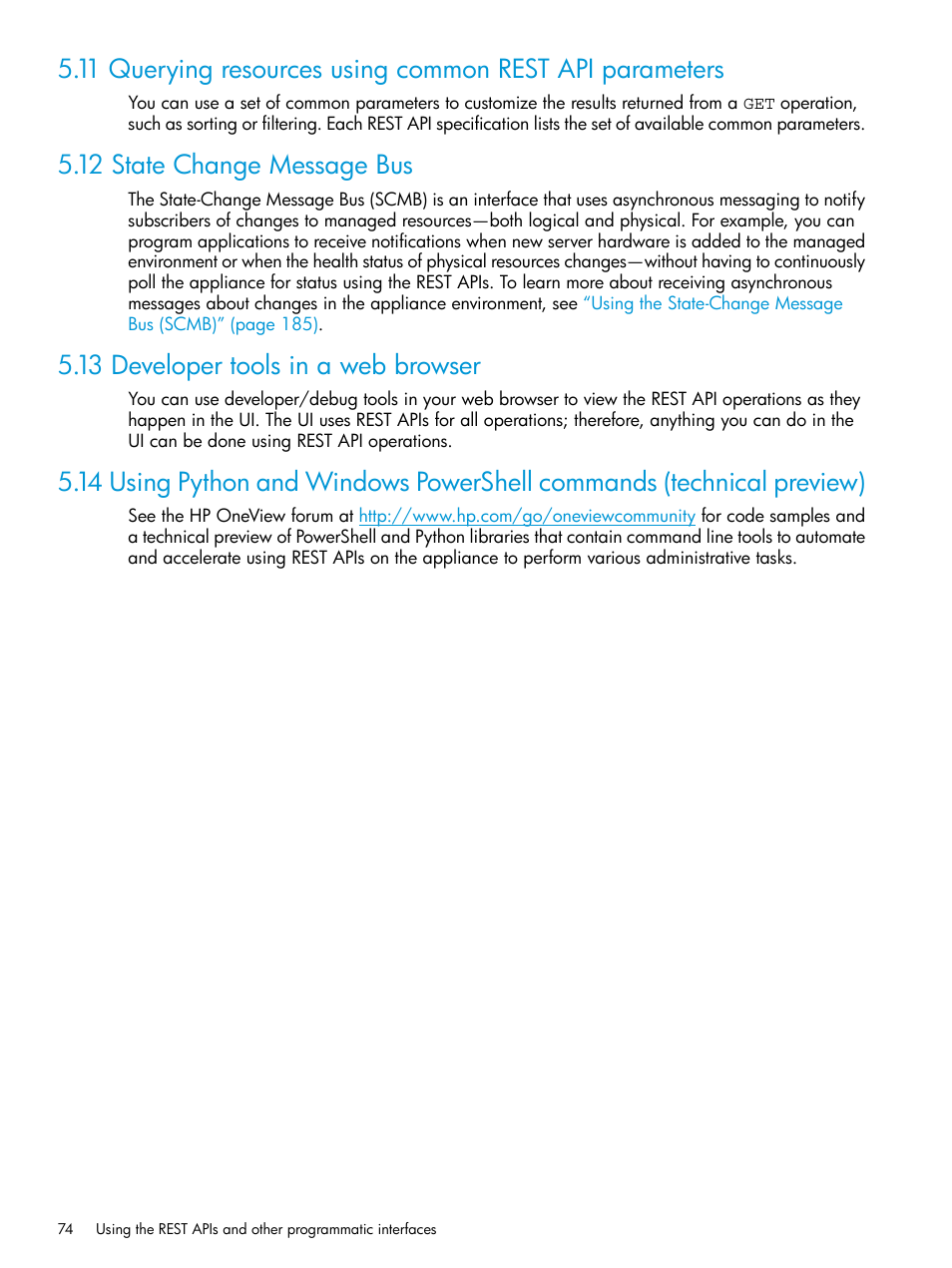 12 state change message bus, 13 developer tools in a web browser | HP OneView User Manual | Page 74 / 297