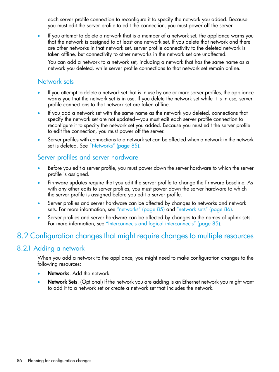 1 adding a network, Network sets, Server profiles and server hardware | HP OneView User Manual | Page 86 / 297