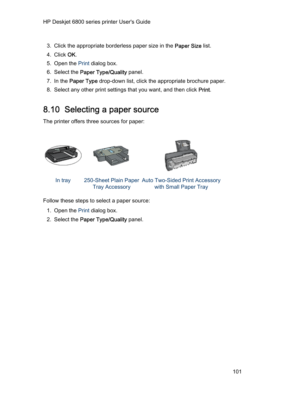 10 selecting a paper source, Paper source | HP Deskjet 6840 Color Inkjet Printer User Manual | Page 101 / 176