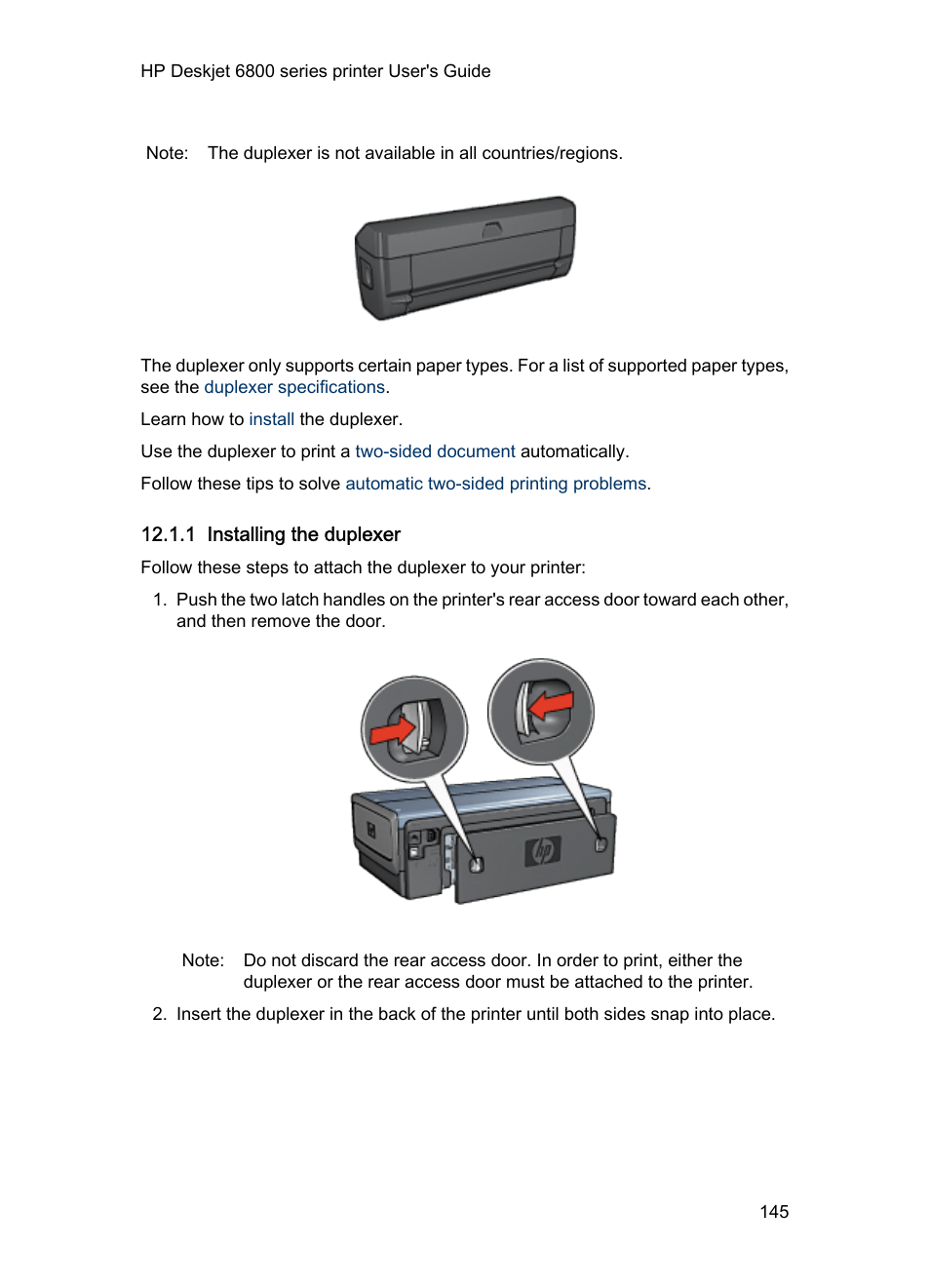 1 installing the duplexer | HP Deskjet 6840 Color Inkjet Printer User Manual | Page 145 / 176