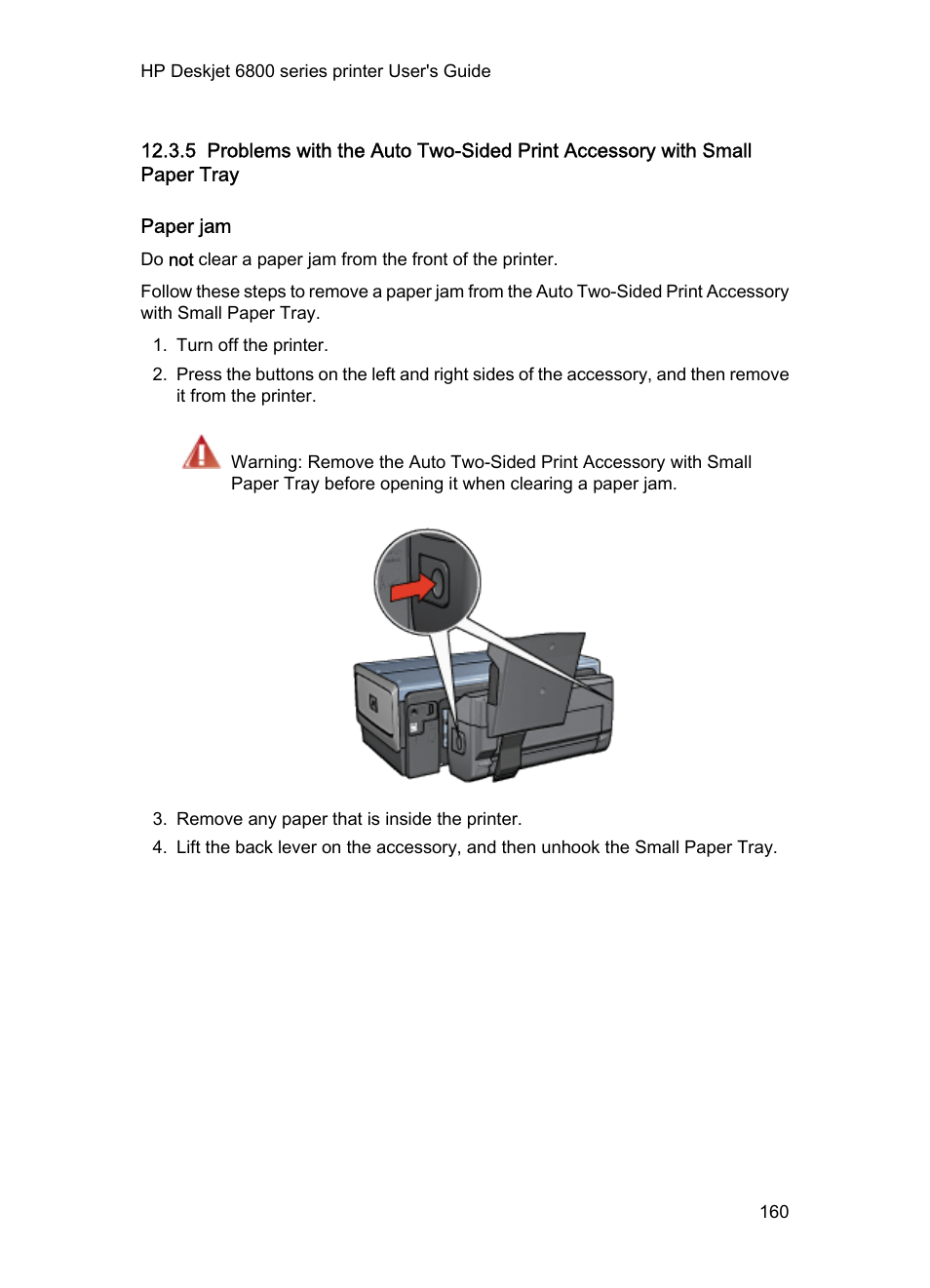 Paper jam, Steps to clear a paper jam, Printing problems | HP Deskjet 6840 Color Inkjet Printer User Manual | Page 160 / 176