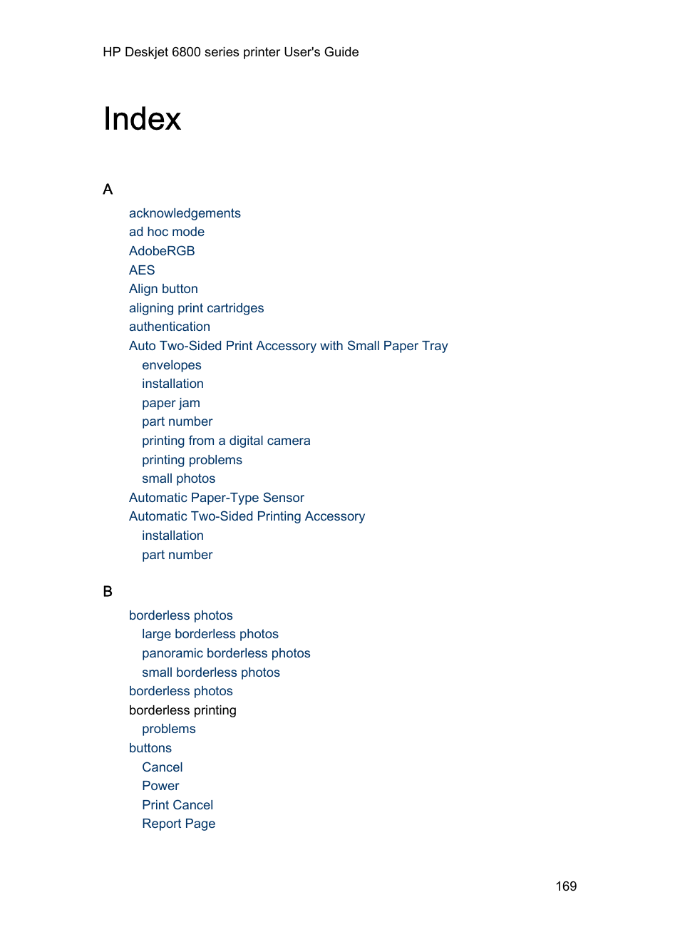 Index | HP Deskjet 6840 Color Inkjet Printer User Manual | Page 169 / 176