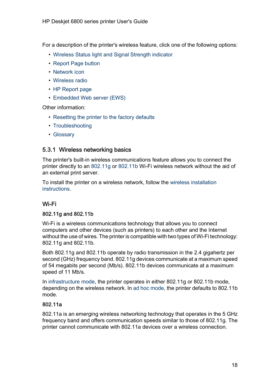 1 wireless networking basics, Wi-fi, 11g and 802.11b | HP Deskjet 6840 Color Inkjet Printer User Manual | Page 18 / 176