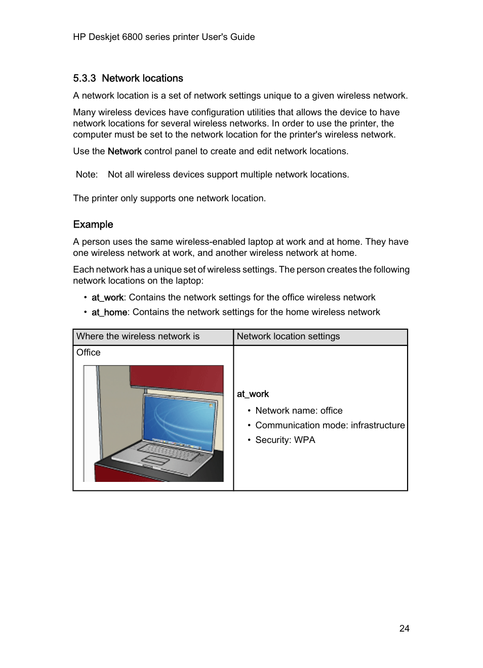 3 network locations, Example, Here | HP Deskjet 6840 Color Inkjet Printer User Manual | Page 24 / 176