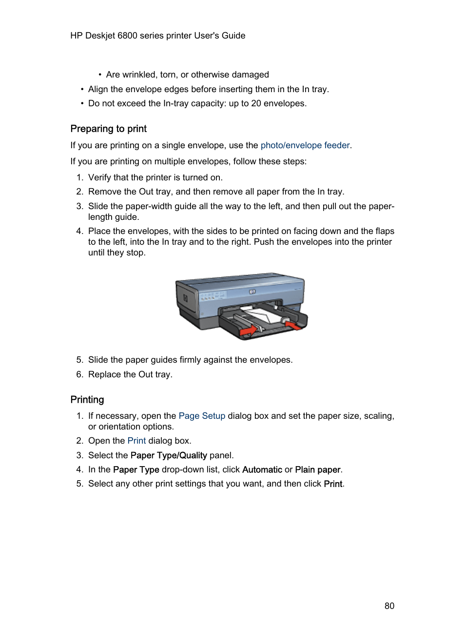 Preparing to print, Printing | HP Deskjet 6840 Color Inkjet Printer User Manual | Page 80 / 176