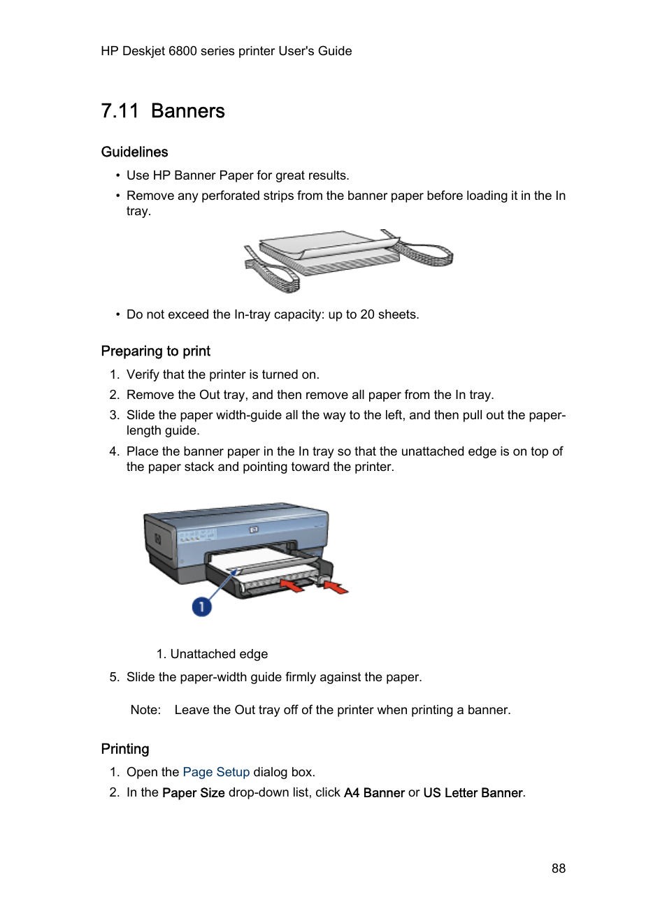 11 banners, Guidelines, Preparing to print | Printing, Banners | HP Deskjet 6840 Color Inkjet Printer User Manual | Page 88 / 176