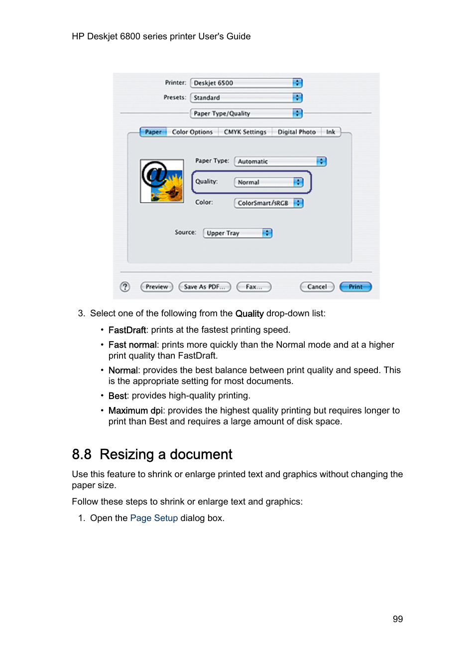 8 resizing a document, Resize | HP Deskjet 6840 Color Inkjet Printer User Manual | Page 99 / 176