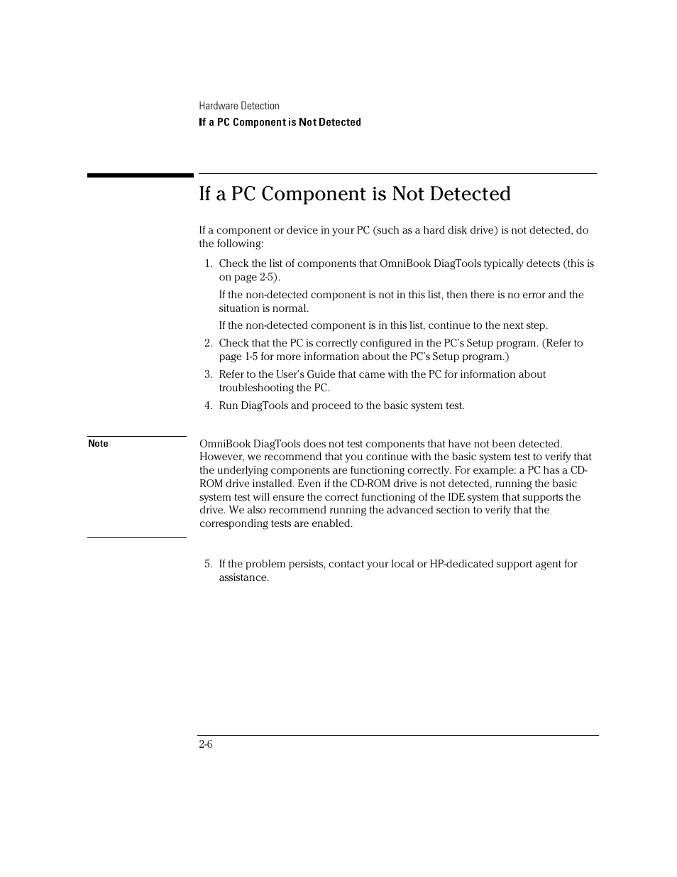 If a pc component is not detected | HP OmniBook 4100 Notebook PC User Manual | Page 20 / 44