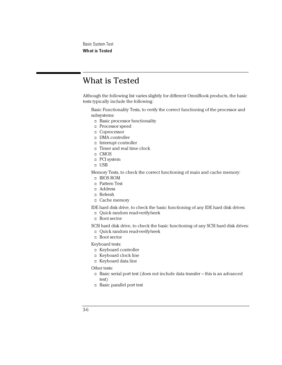 What is tested | HP OmniBook 4100 Notebook PC User Manual | Page 26 / 44