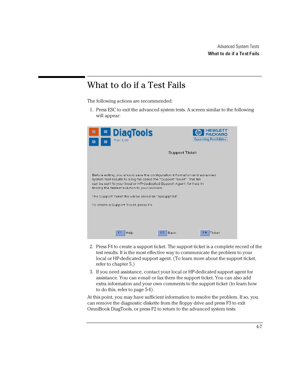 What to do if a test fails | HP OmniBook 4100 Notebook PC User Manual | Page 35 / 44