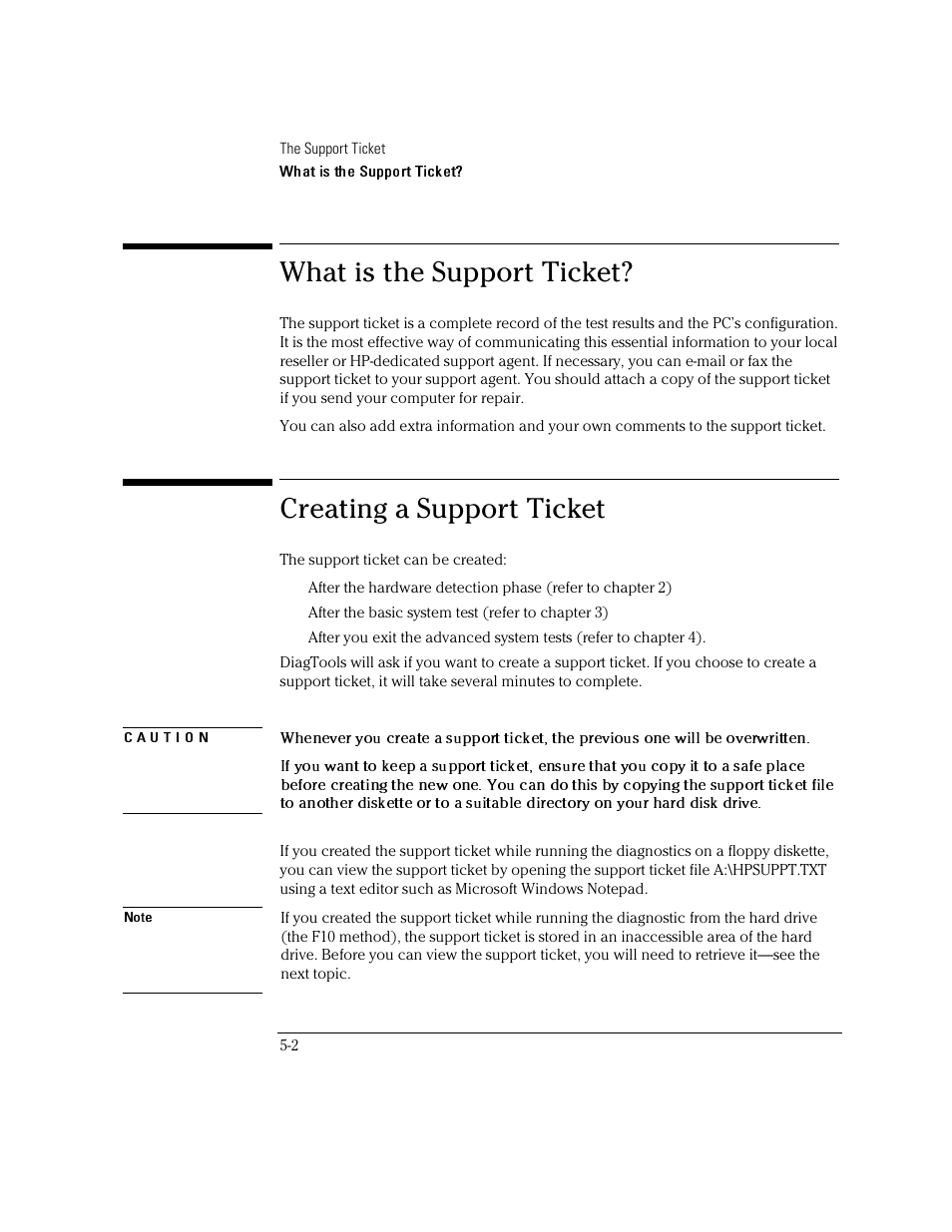 What is the support ticket, Creating a support ticket | HP OmniBook 4100 Notebook PC User Manual | Page 38 / 44