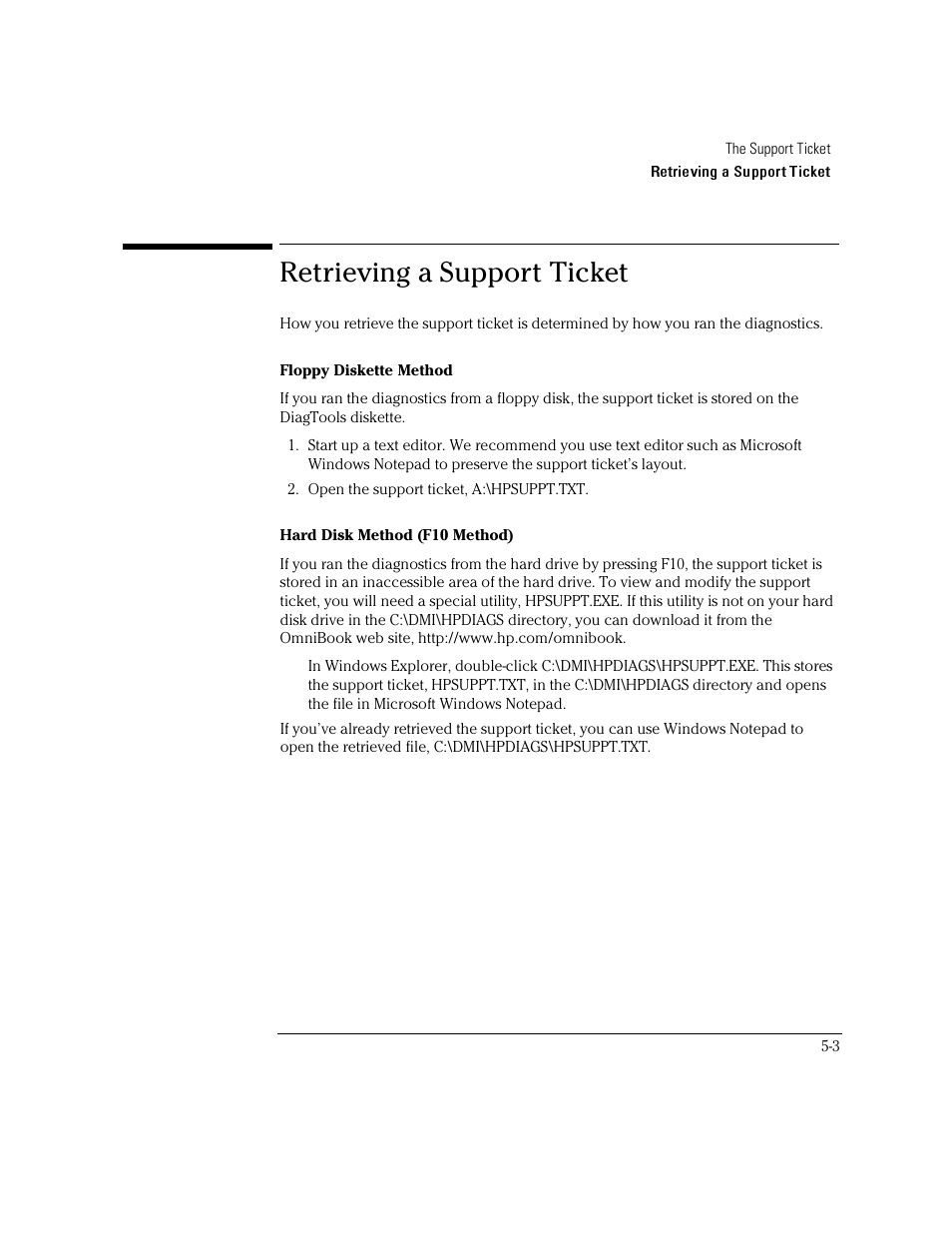 Retrieving a support ticket | HP OmniBook 4100 Notebook PC User Manual | Page 39 / 44