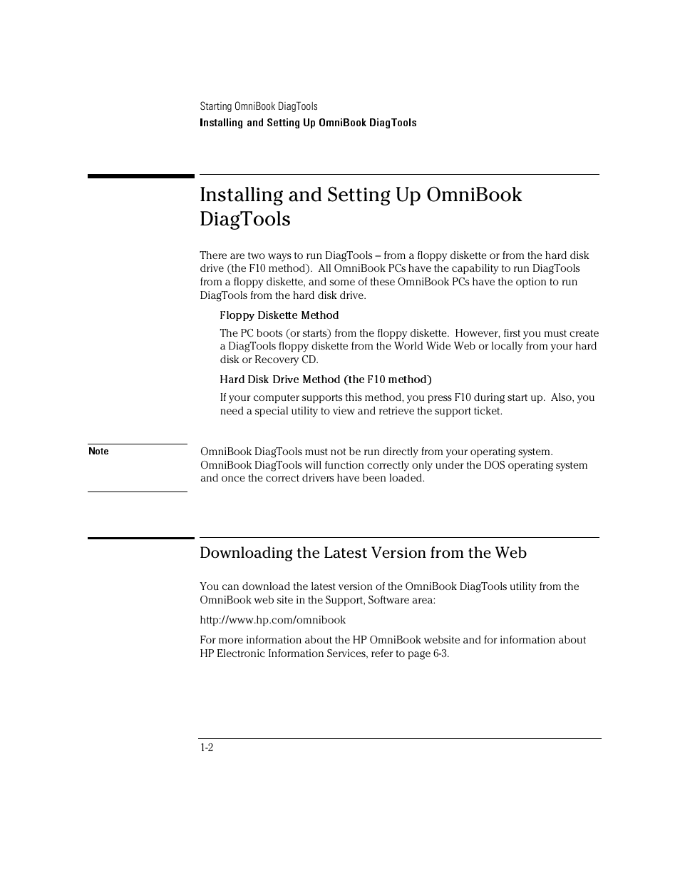 Installing and setting up omnibook diagtools, Downloading the latest version from the web | HP OmniBook 4100 Notebook PC User Manual | Page 8 / 44