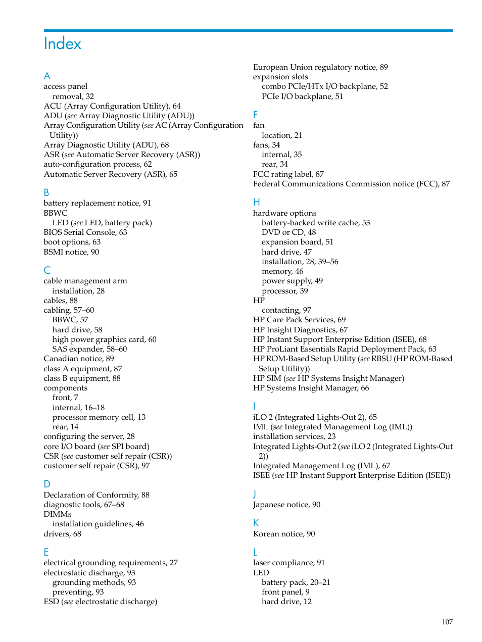 Index | HP ProLiant DL785 G6 Server User Manual | Page 107 / 110
