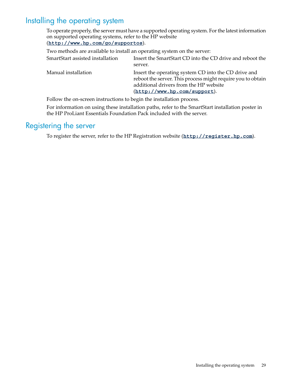 Installing the operating system, Registering the server | HP ProLiant DL785 G6 Server User Manual | Page 29 / 110