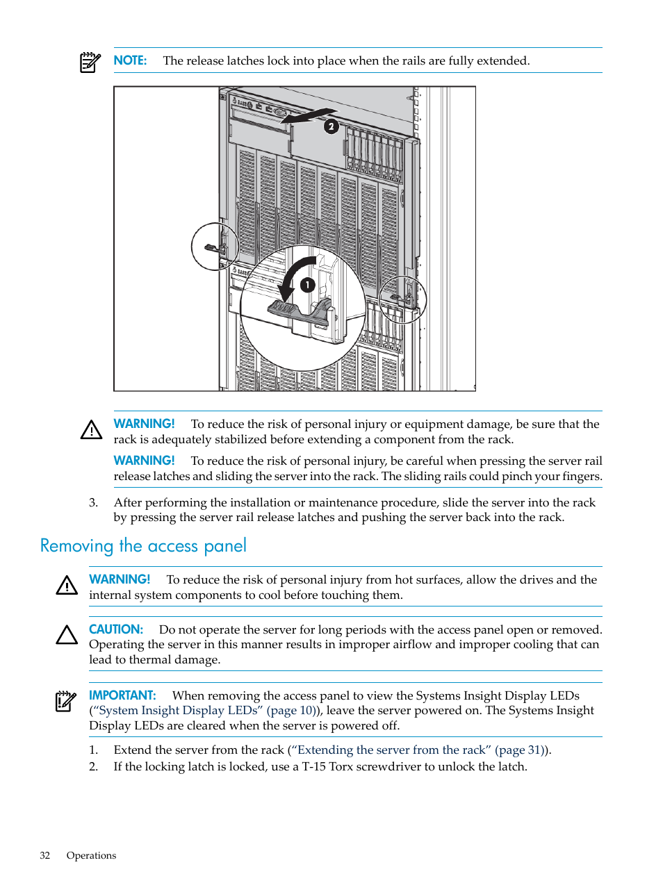 Removing the access panel | HP ProLiant DL785 G6 Server User Manual | Page 32 / 110