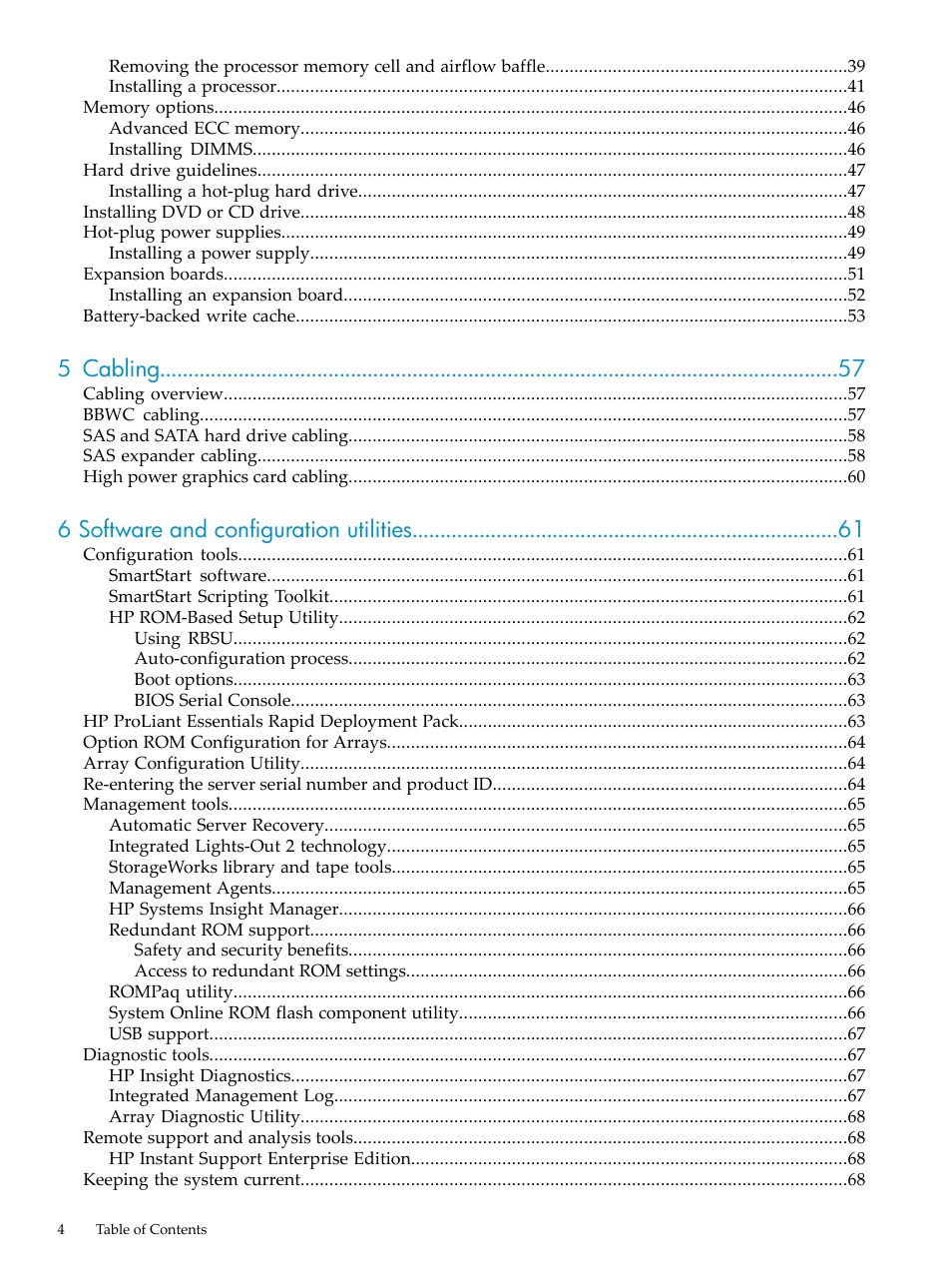 5 cabling, 6 software and configuration utilities | HP ProLiant DL785 G6 Server User Manual | Page 4 / 110