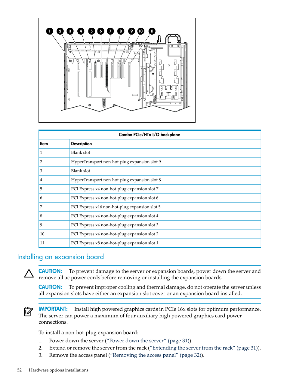 Installing an expansion board | HP ProLiant DL785 G6 Server User Manual | Page 52 / 110
