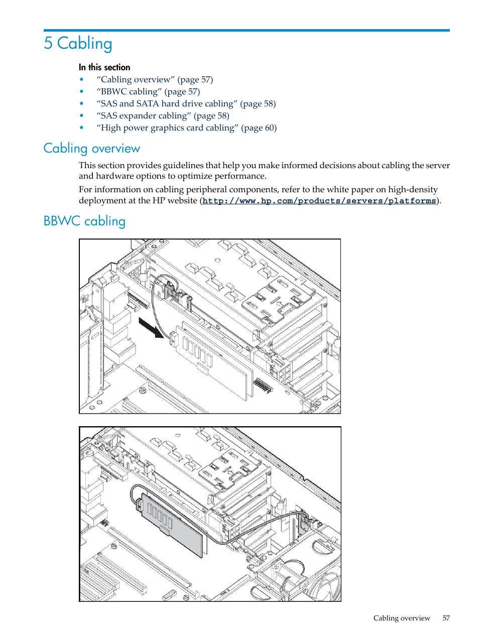 5 cabling, Cabling overview, Bbwc cabling | Cabling overview bbwc cabling | HP ProLiant DL785 G6 Server User Manual | Page 57 / 110