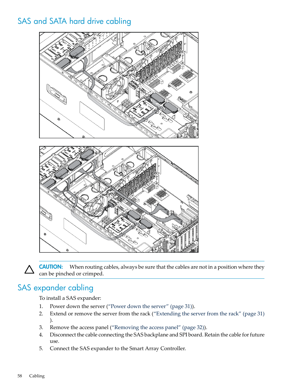 Sas and sata hard drive cabling, Sas expander cabling | HP ProLiant DL785 G6 Server User Manual | Page 58 / 110
