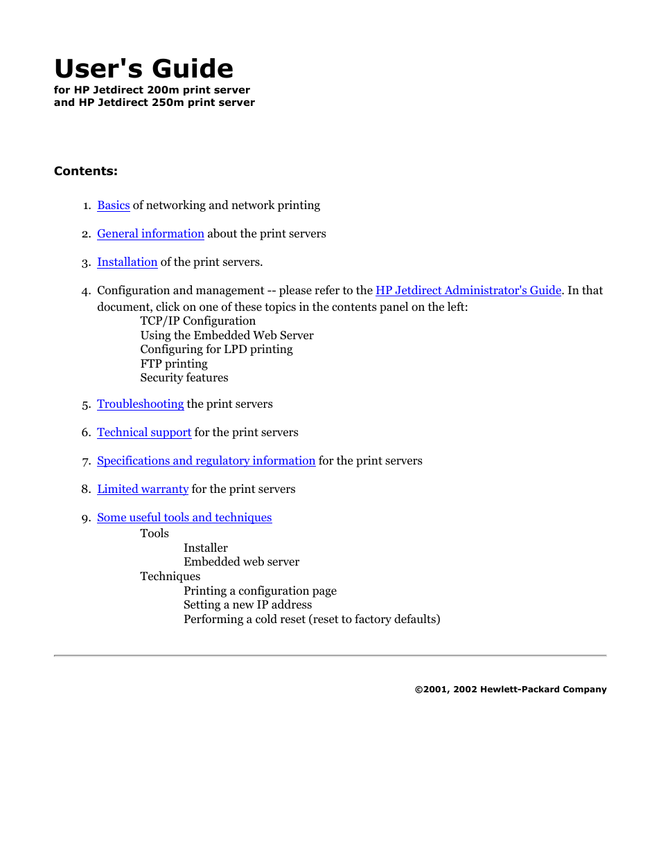 HP Jetdirect 250m Print Server series User Manual | 181 pages