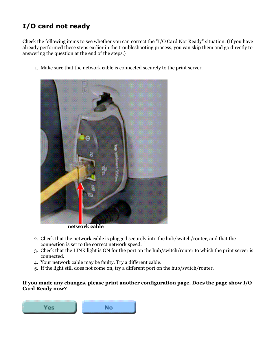 Hp jetdirect troubleshooting, I/o card not ready | HP Jetdirect 250m Print Server series User Manual | Page 101 / 181