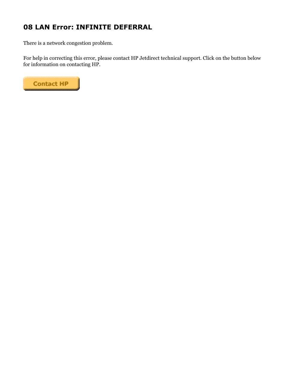 Hp jetdirect troubleshooting, 08 lan error: infinite deferral | HP Jetdirect 250m Print Server series User Manual | Page 104 / 181