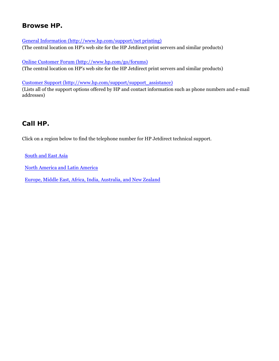 Hp jetdirect troubleshooting, Other error, Browse hp | Call hp | HP Jetdirect 250m Print Server series User Manual | Page 118 / 181