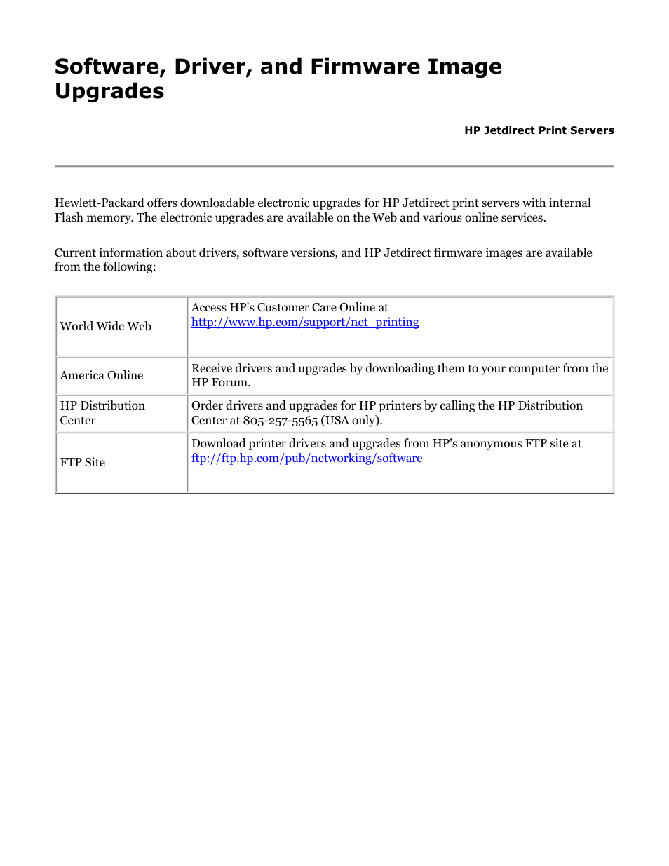 Hp jetdirect 200m & 250m user's guide, Also, Software, driver, and firmware image upgrades | HP Jetdirect 250m Print Server series User Manual | Page 125 / 181