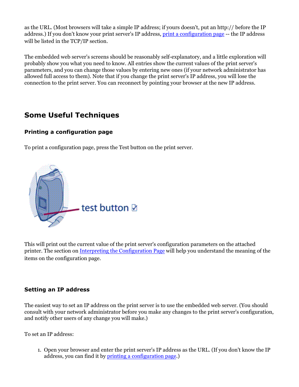 Some useful techniques, Setting an ip address | HP Jetdirect 250m Print Server series User Manual | Page 137 / 181