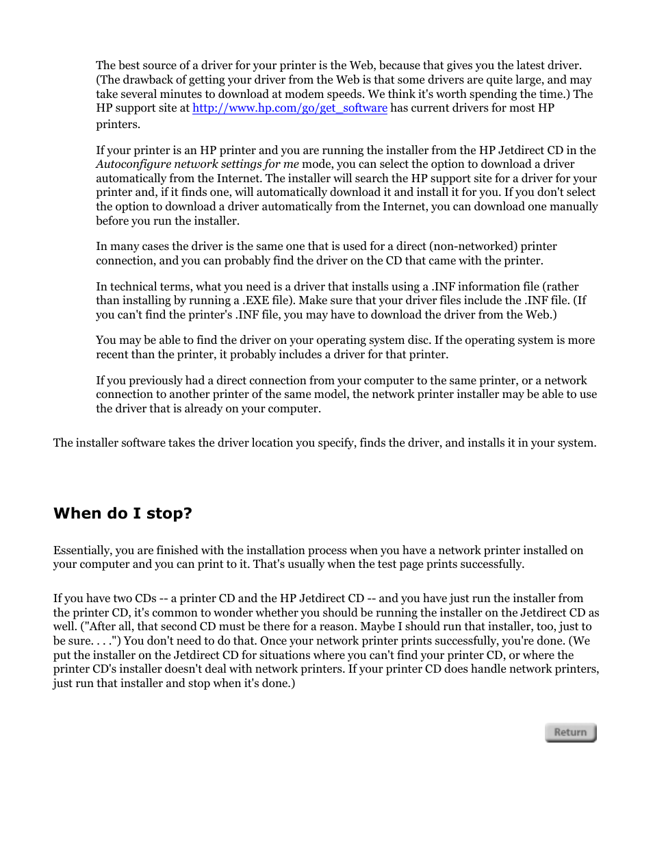 When do i stop | HP Jetdirect 250m Print Server series User Manual | Page 49 / 181